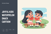 Joyful Kids Watermelon Snack Cartoon, a Food Illustration by Partikusi Design (Thumbnail 1 of 3)