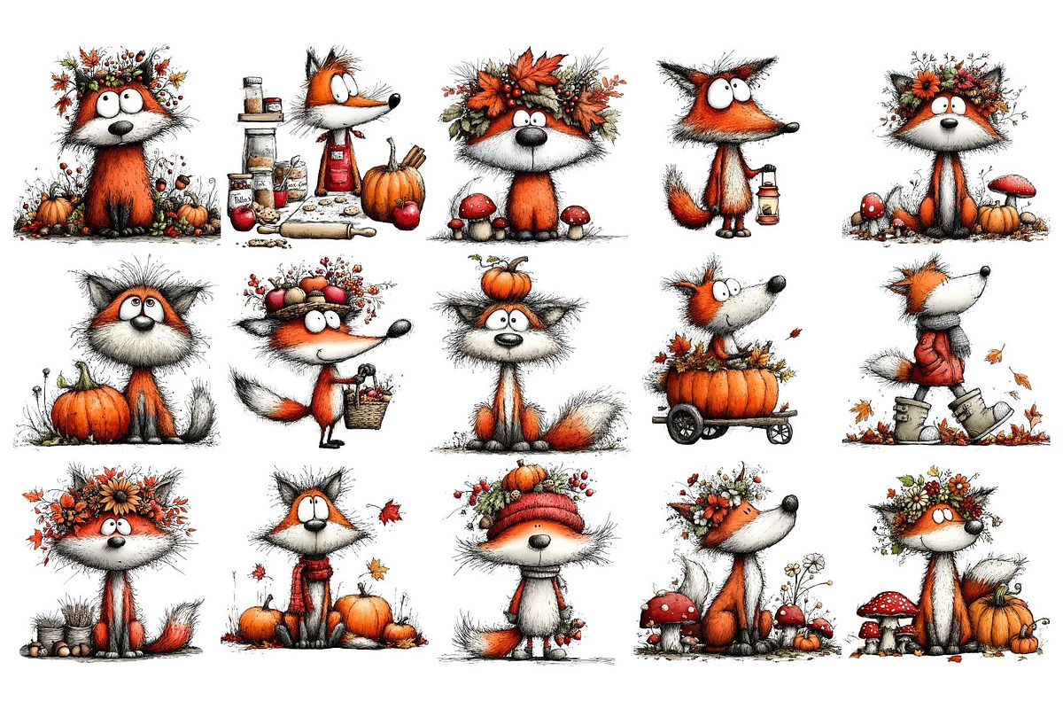 Quirky Autumn Fox Watercolor Clipart, an Animal Illustration by Nicolle's Colorful Art (Photo 2 of 4)
