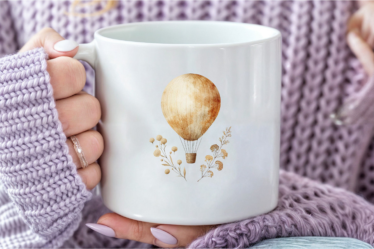 Watercolor Hot Air Balloons Boho PNG, an Illustration by DreamCafeArt (Photo 5 of 6)