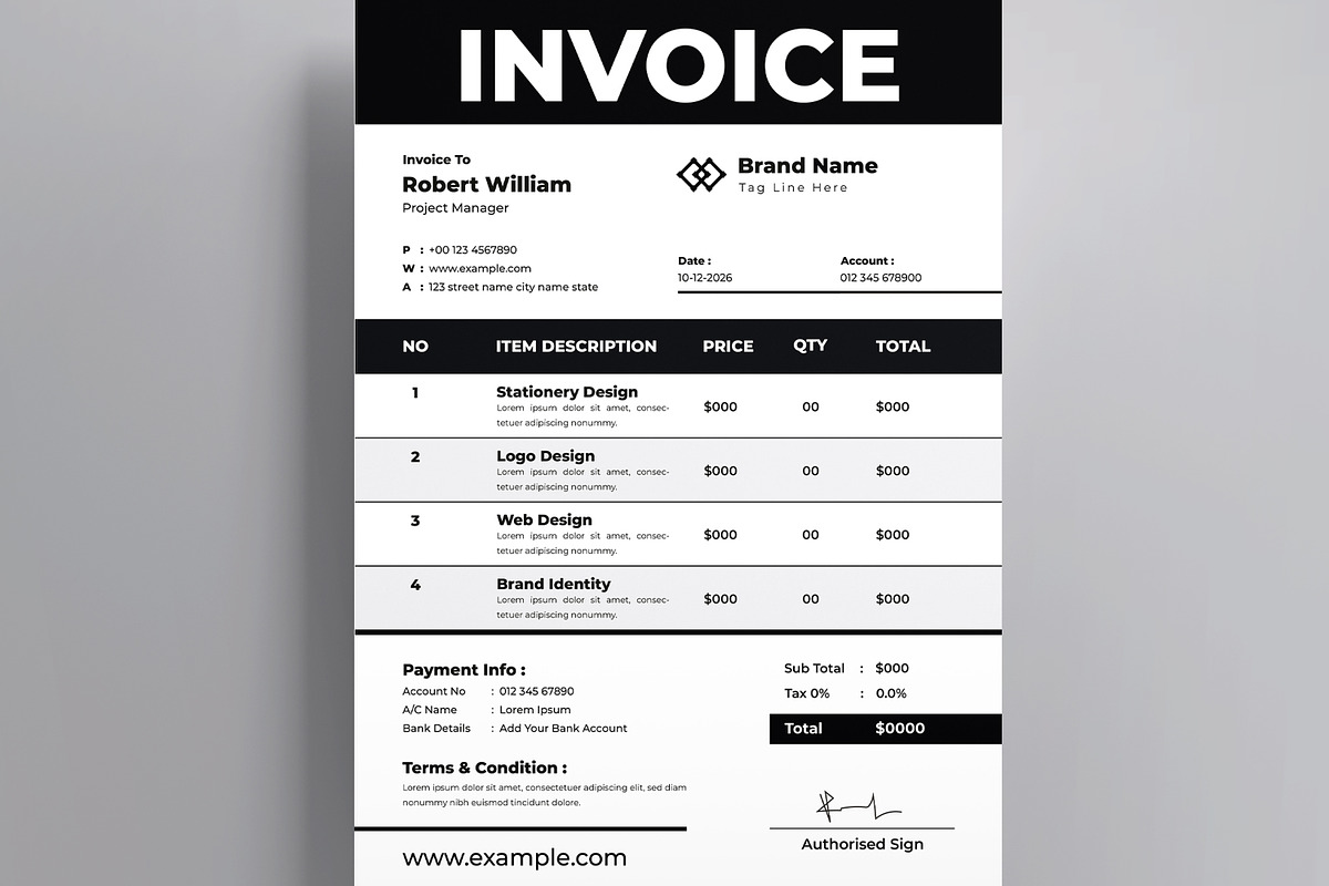 Invoice Design Template, a Stationery Template by MightyDesign (Photo 2 of 7)