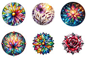Round Stained Glass Flowers Clipart, an Illustration by DreamArtGraphic (Thumbnail 3 of 4)