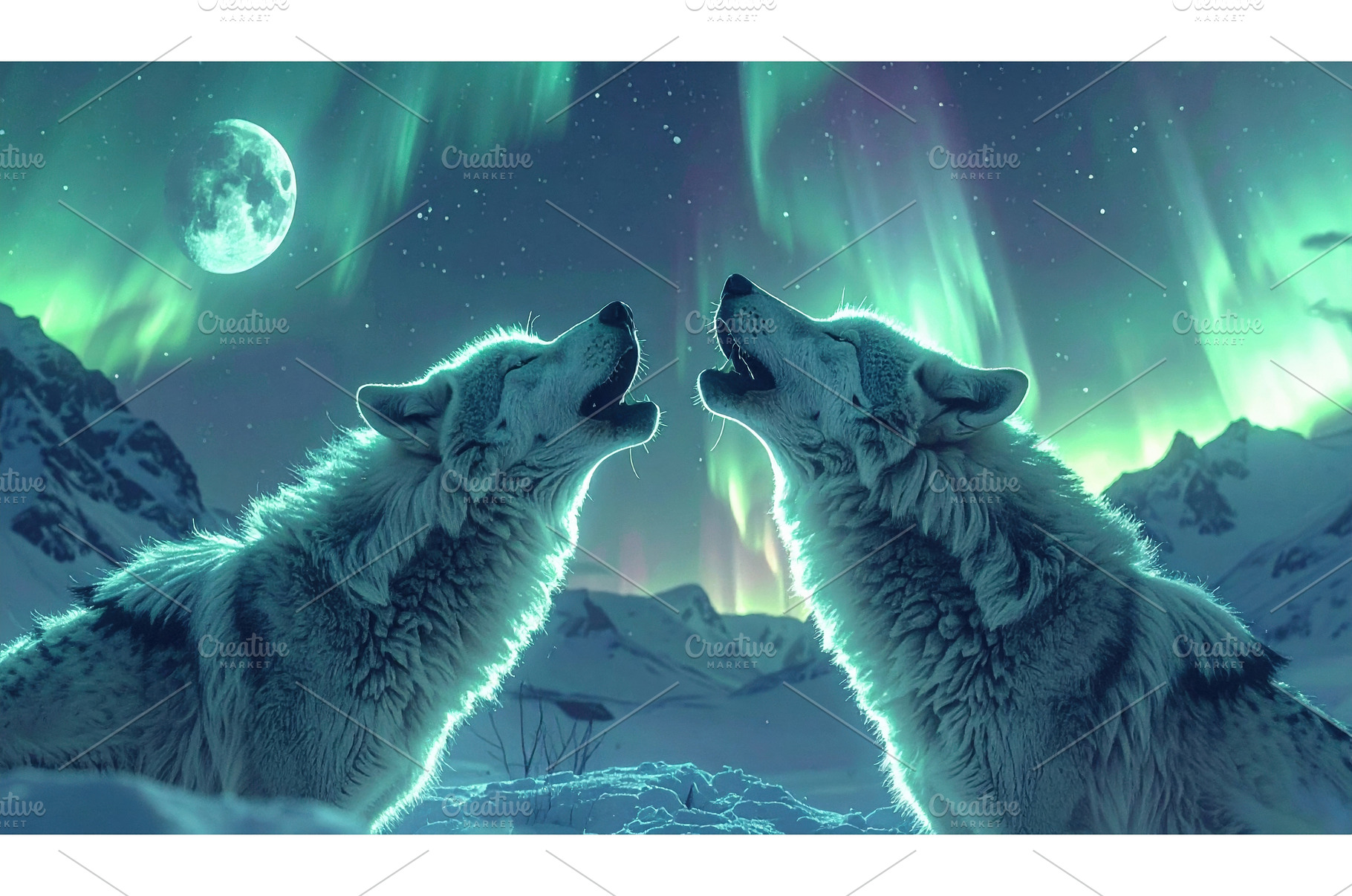 Two wolves howling under the, an Animal Photo by Igor Tichonow