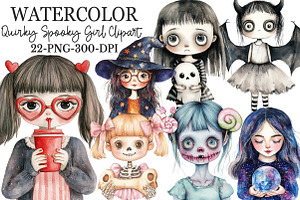 Whimsical Quirky Spooky Girl Clipart, an Illustration by Rose Art