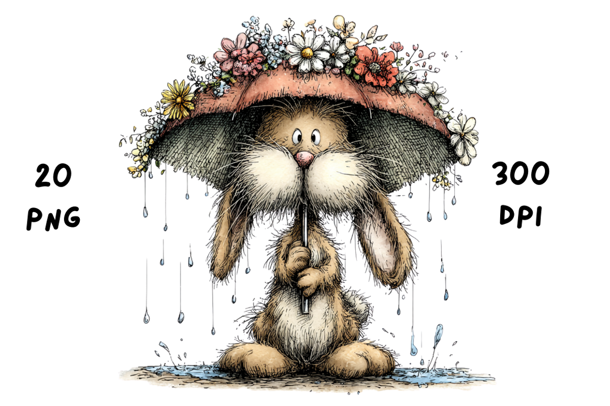 Whimsical Rainy Bunny Clipart, an Animal Illustration by GiraffeCreative (Photo 5 of 19)
