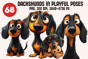 Dachshunds in Playful Poses, an Animal Illustration by PrintHaven Designs