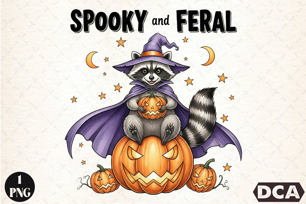 Spooky and Feral Raccoon PNG,Hallowe, an Illustration by DreamCafeArt (Photo 1 of 7)