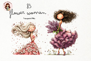 Flower Woman Watercolor Clipart, a Person Illustration by Nicolle's Colorful Art