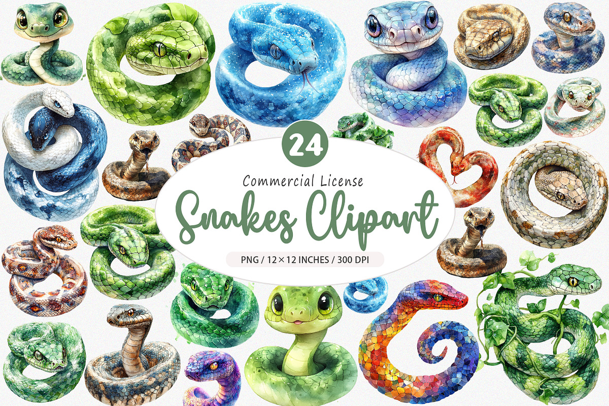 Watercolor Snakes Clipart, an Illustration by SinaCreation (Photo 1 of 5)
