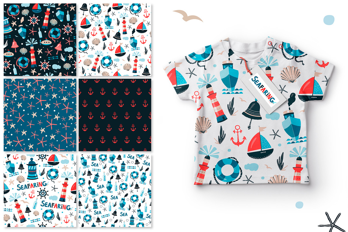 Seamless sea patterns and elements, a Pattern Graphic by narinadraban (Photo 2 of 2)