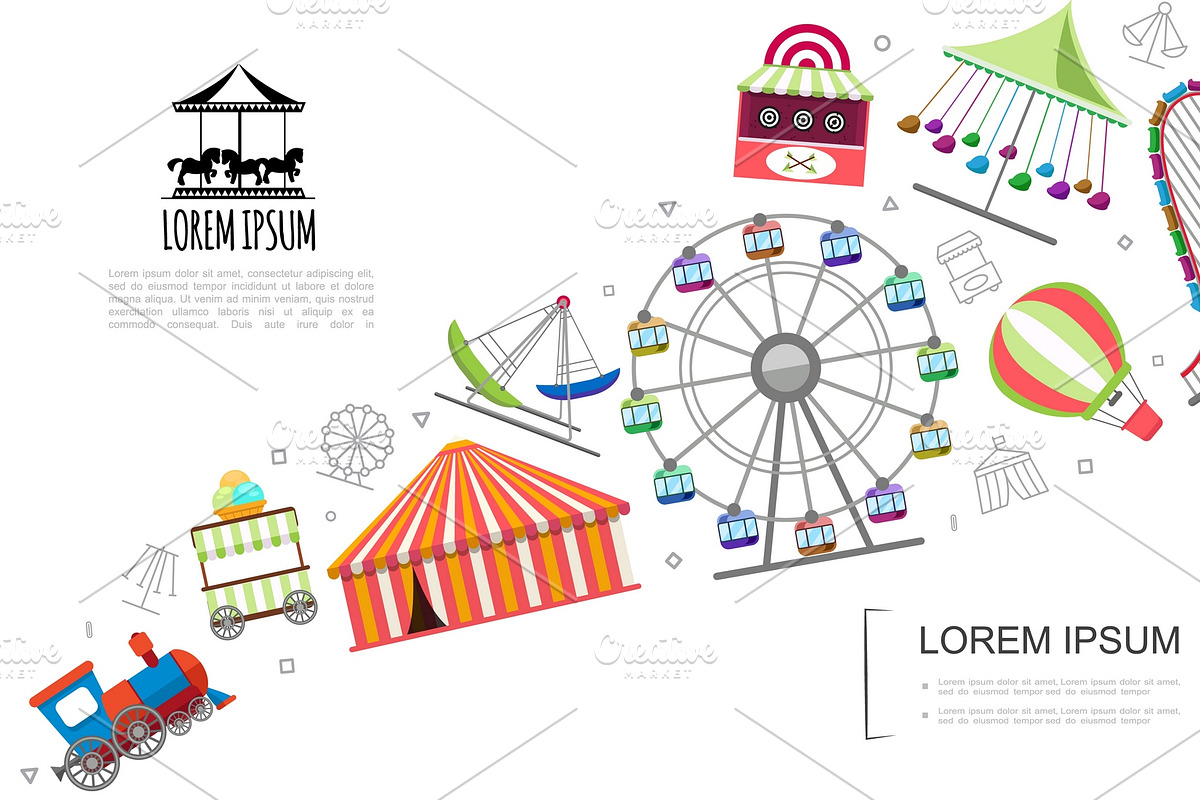 Flat amusement park template, an Object Illustration by Microvector