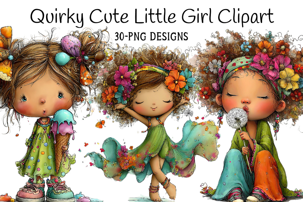 Quirky Cute Little Girl Clipart, an Illustration by Daily.Designs (Photo 1 of 7)