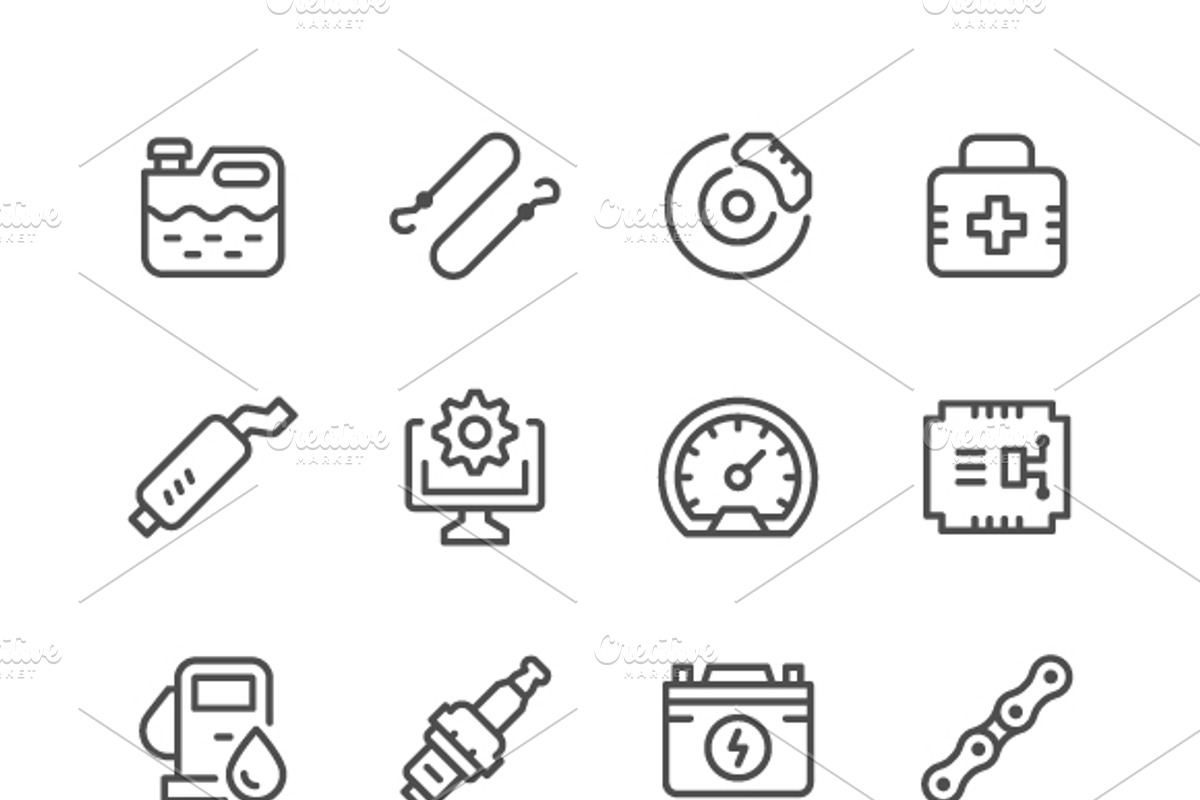 Set of car related line icons, an Outline Icon by motorama (Photo 1 of 2)