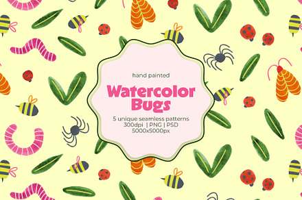Watercolour Bug Patterns & Clip Art
