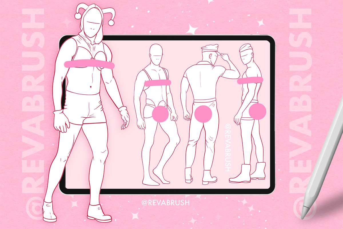 Procreate Male pose anatomy brushes, a Brush Add-On by Revabrush (Photo 2 of 4)