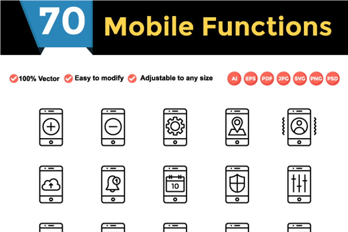 Mobile Function Line Icons, an Icon by Vector Stall