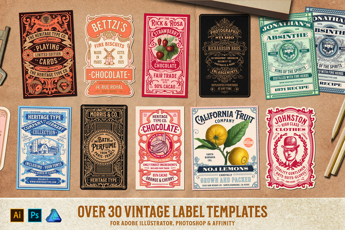 Nostalgic Font and Label Collection, a Graphic by Heritage Type Co. (Photo 2 of 14)
