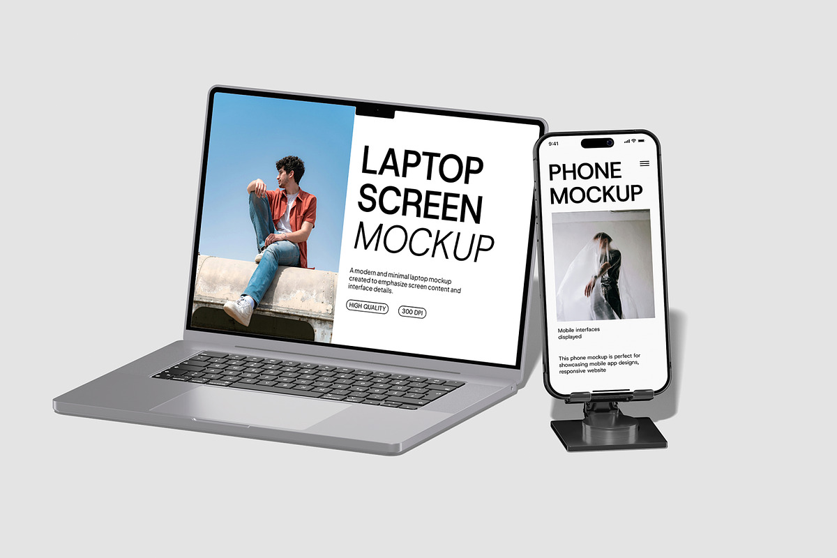 Laptop and Phone mockup, a Wearable Device Mockup by Unerispace (Photo 3 of 5)