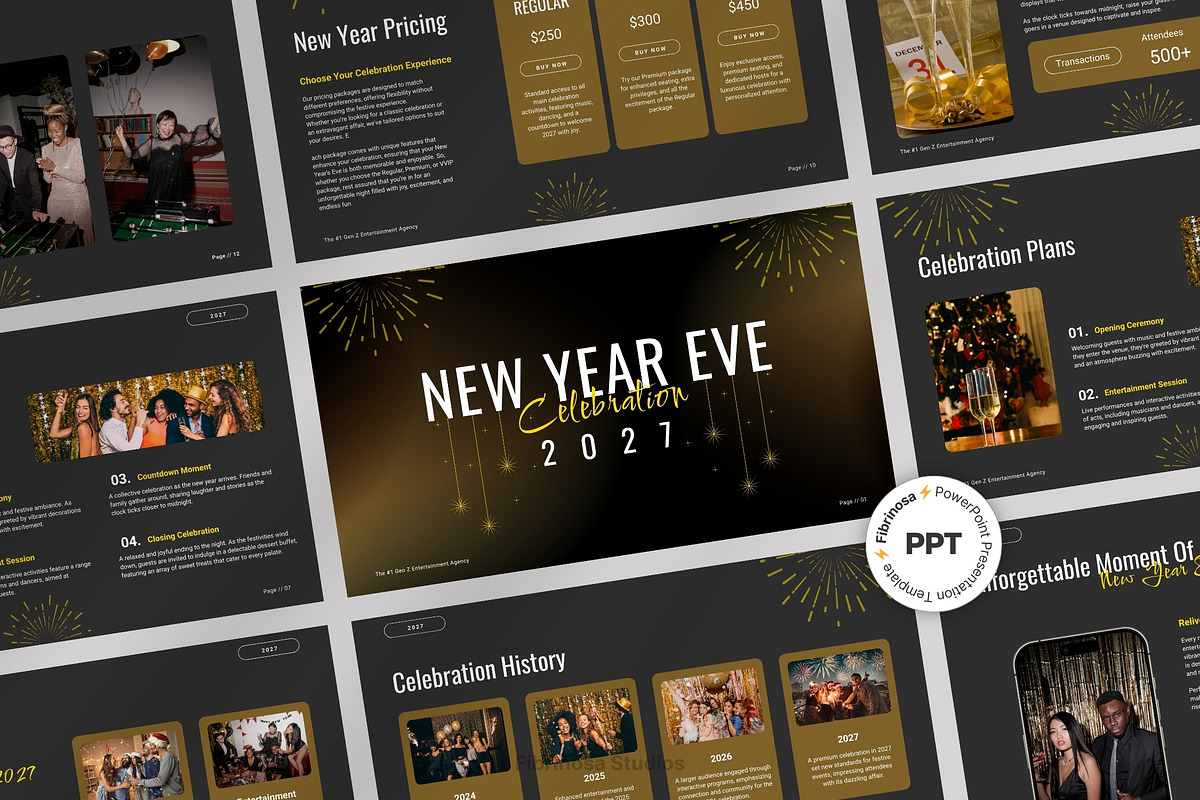Black Gold Happy New Year 2027, a Presentation Template by FIBRINOSÄ (Photo 1 of 6)