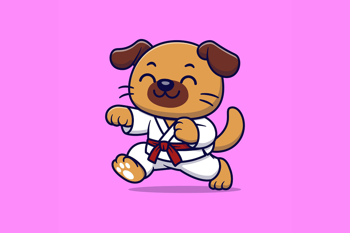 Cute Dog Practicing Martial Arts, an Animal Illustration by Artstorystudio
