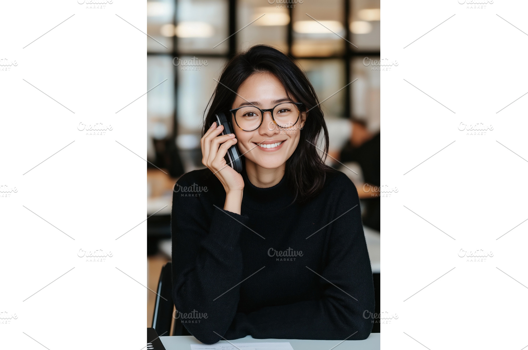 Asian businesswoman smiling while, a Person Photo by Sergey Kotenev