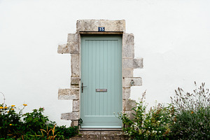 Old wooden closed door with