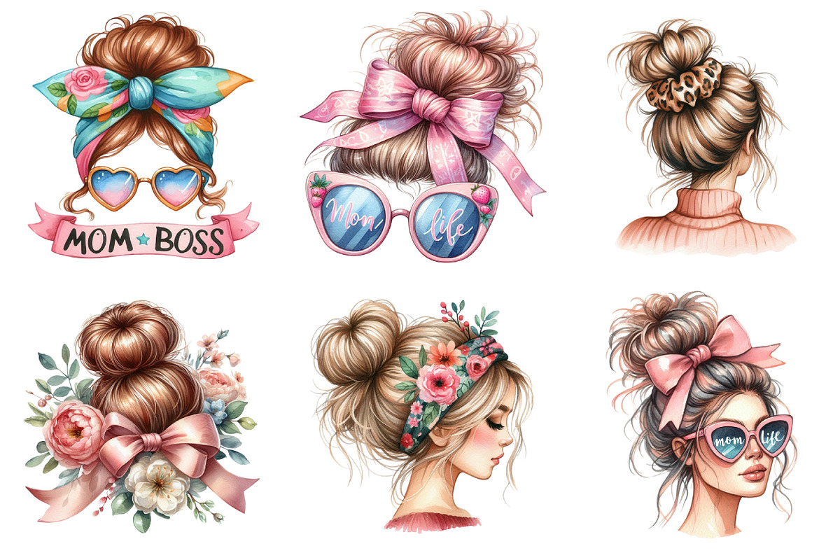 Mothers Day Messy Bun Clipart, a Seasonal Illustration by DreamArtGraphic (Photo 3 of 4)