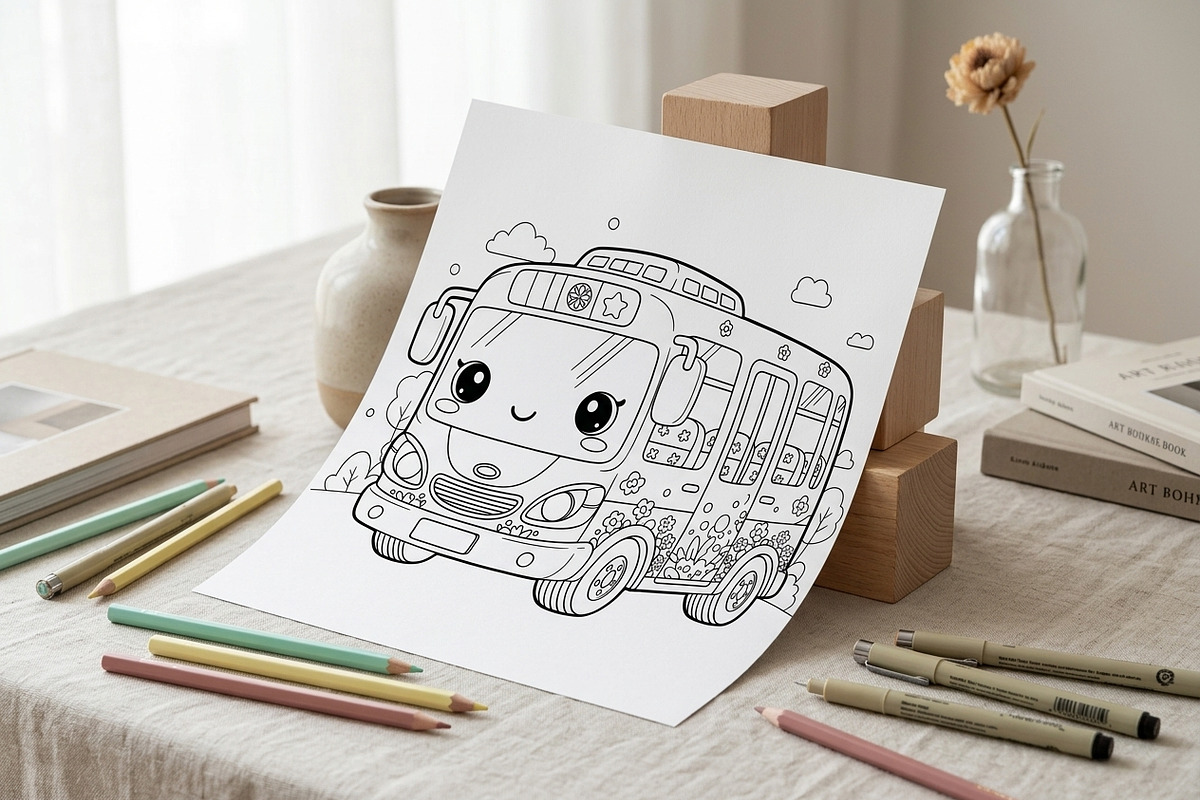 35 Bus Coloring Pages for Kids, a Transportation Illustration by ikarifq shop (Photo 4 of 5)