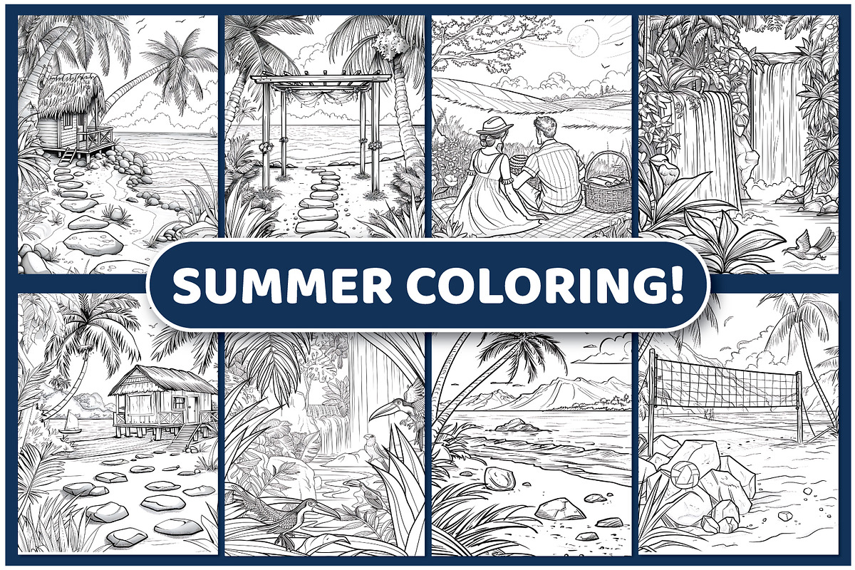 100 Summer Coloring Pages For Adults, a Seasonal Illustration by BrightMart (Photo 3 of 4)