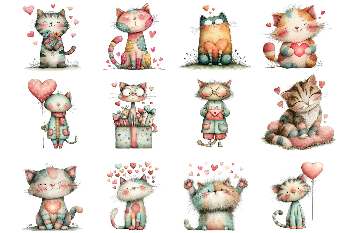 Valentine Day Cat Clipart, an Illustration by DreamArtGraphic (Photo 4 of 4)