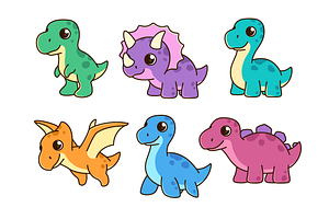 Cute cartoon style kawaii dinos, an Illustration by Cmeree