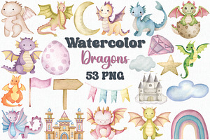 Watercolor Dragon Clipart Set, an Animal Illustration by CropUp Creative