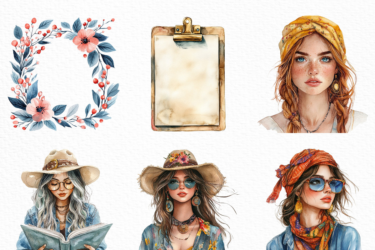 Watercolor Boho Planner Clipart, an Illustration by Craft Nest (Photo 4 of 6)