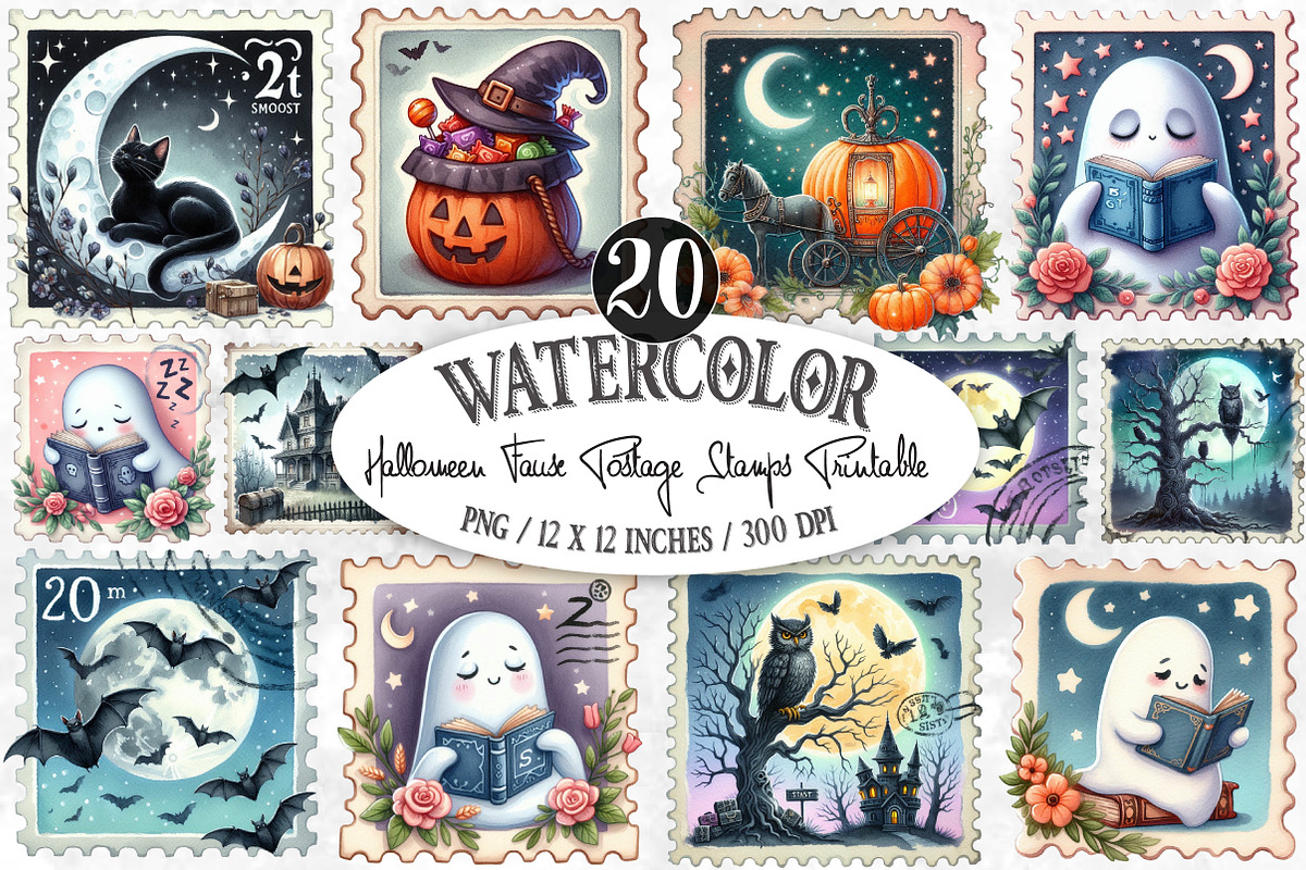 Halloween Faux Postage Stamps, an Illustration by Designking (Photo 1 of 4)