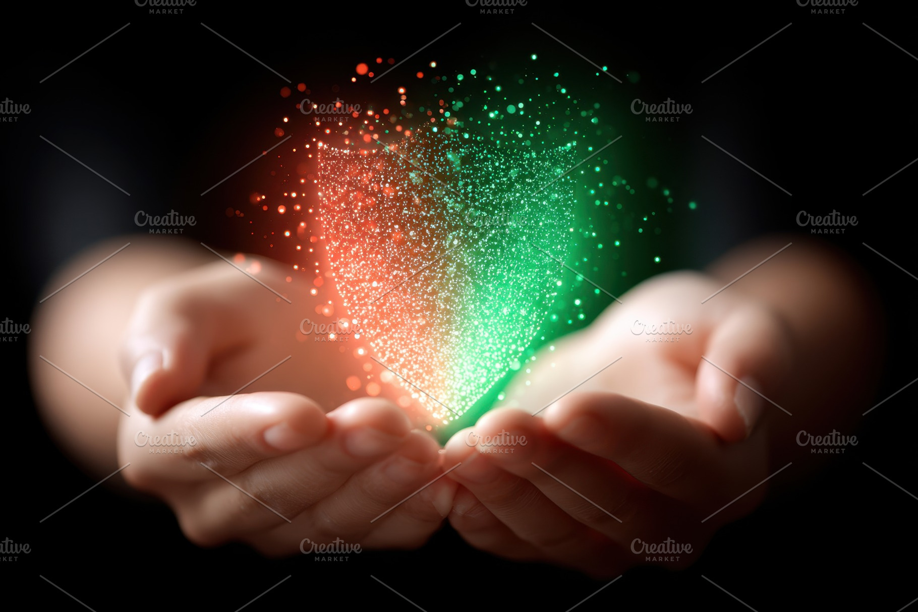 Glowing heart held in hands, an Abstract Photo by AlyaAnd