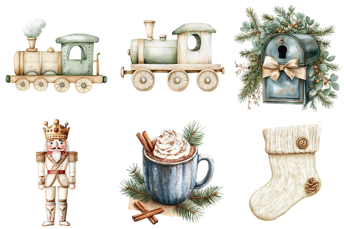 Watercolor Neutral Christmas Clipart, a Seasonal Illustration by CitraGraphics (Photo 5 of 6)