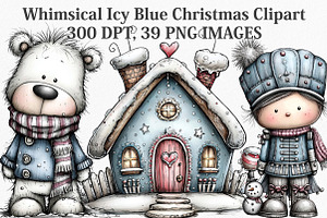 Whimsical Icy Blue Christmas Clipart, an Illustration by Canvas Craft