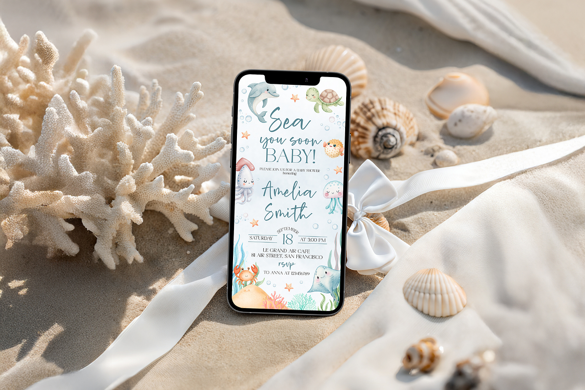 Under the Sea Baby Shower Invitation, a Templates & Theme by VeliusCreativeStudio (Photo 5 of 5)