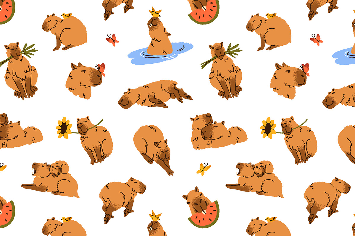 Cute capibaras set, stickers, cards, an Animal Illustration by PaperTrident (Photo 4 of 7)