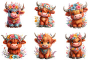Watercolor Spring Highland Cow Clipa, an Illustration by CraftArtStudio (Thumbnail 6 of 6)