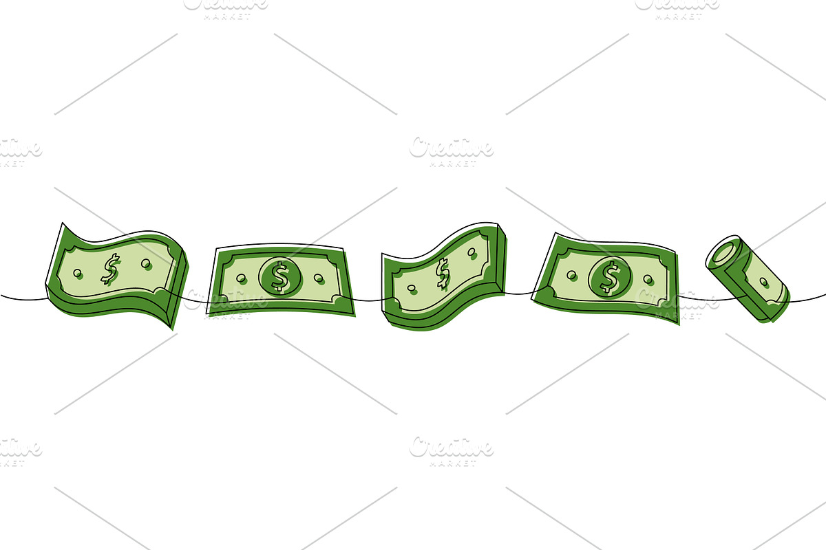 Money papers one line colored, a Finance Illustration by GraphiShop