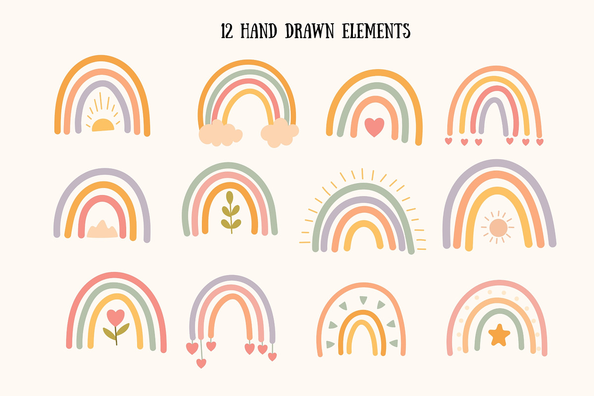 Boho Rainbow Clipart, an Object Illustration by Bielousova Art (Photo 2 of 8)