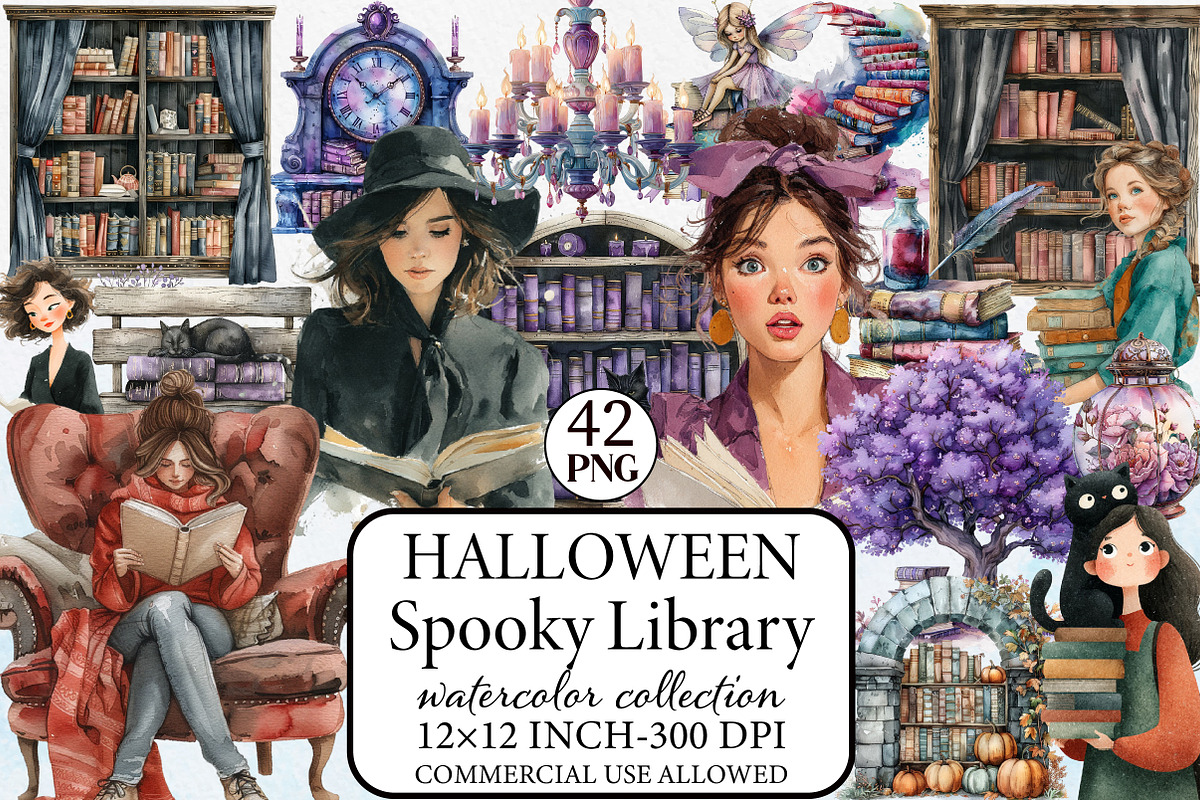 Spooky Halloween Library Clipart, an Illustration by Libby Wishes (Photo 1 of 9)