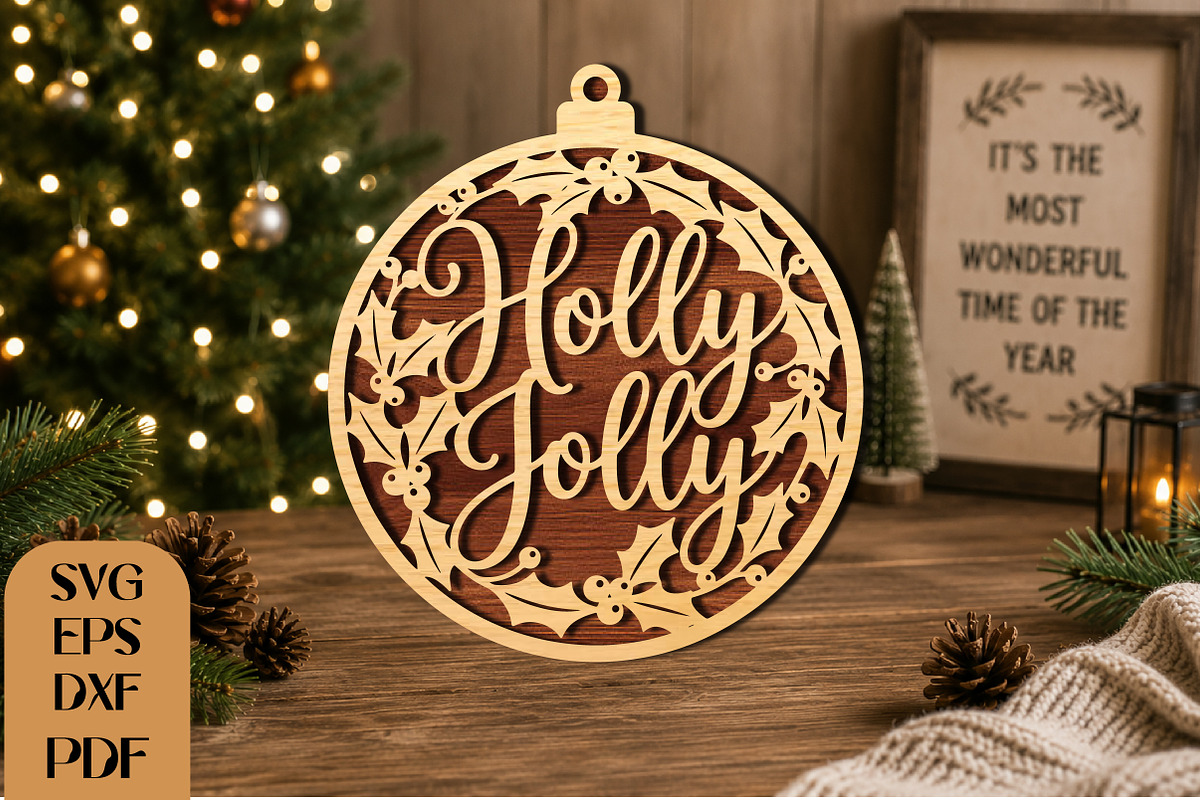 Holly Jolly Christmas Laser Cut SVG, an Object Graphic by DreamCafeArt (Photo 1 of 4)