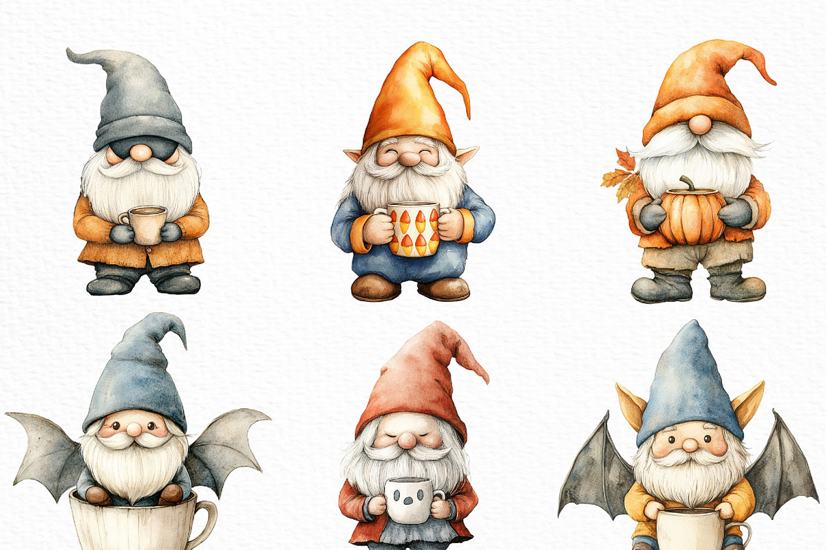 Halloween Coffee Gnome Clipart, an Illustration by Craft Nest (Photo 2 of 6)