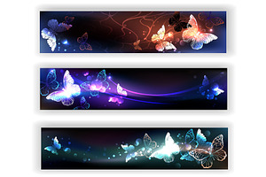 Three Banners With Night Butterflies