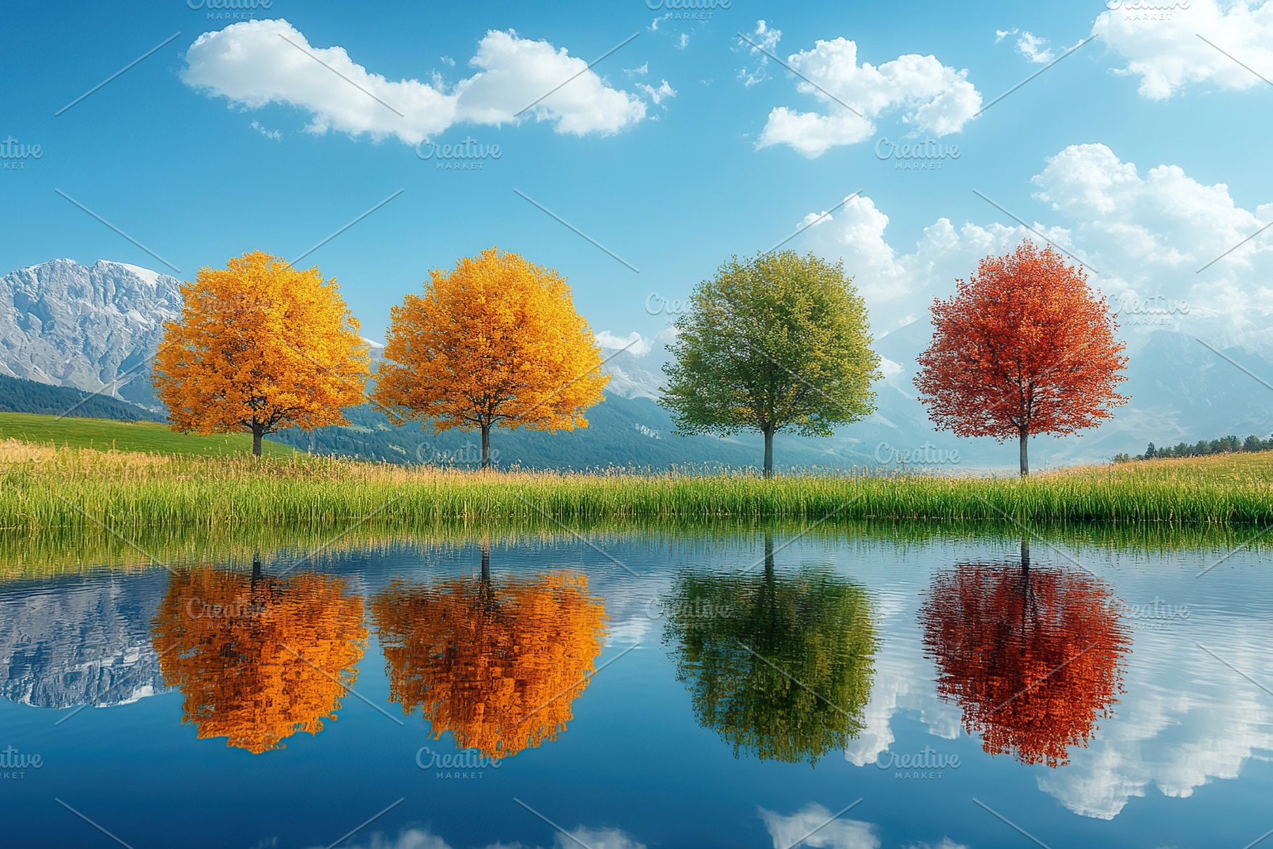 Four nature seasonal scenes of a year, a Photo by AlyaAnd