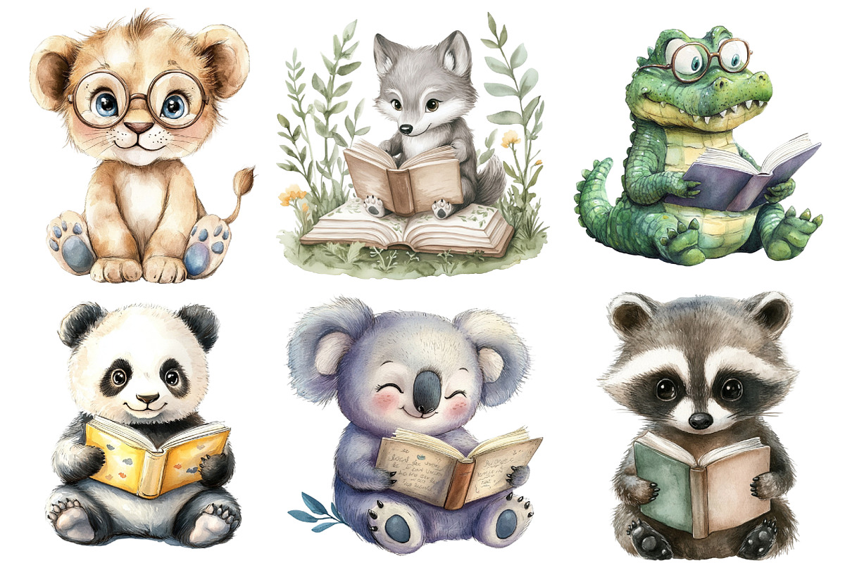 Pastel Animal Reading Clipart PNG, an Illustration by SinaCreation (Photo 3 of 5)