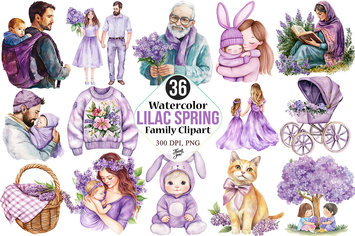 Watercolor Lilac Spring Family PNG, a Person Illustration by Canvas Craft (Photo 1 of 3)