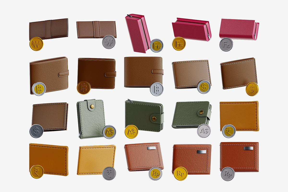 Wallet & Coin 3D Icon Set, an Object 3D Model by Eklip Studio (Photo 4 of 4)