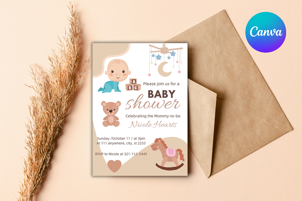 Baby Shower Invitation Template, an Invitation Template by SimoDigitalArt (Photo 6 of 8)